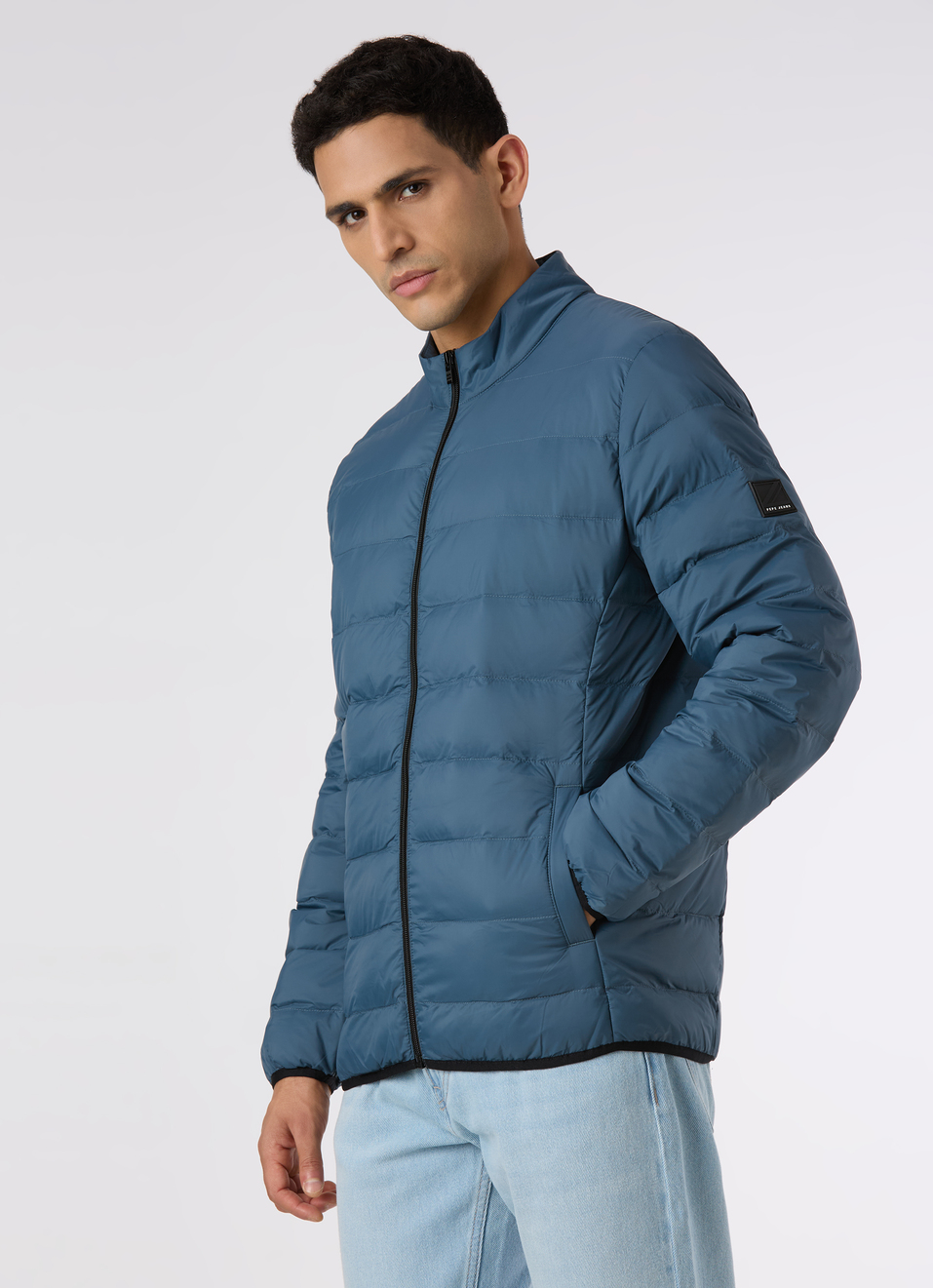 Men Teal Blue Quilted Puffer Jacket, , large image number 3