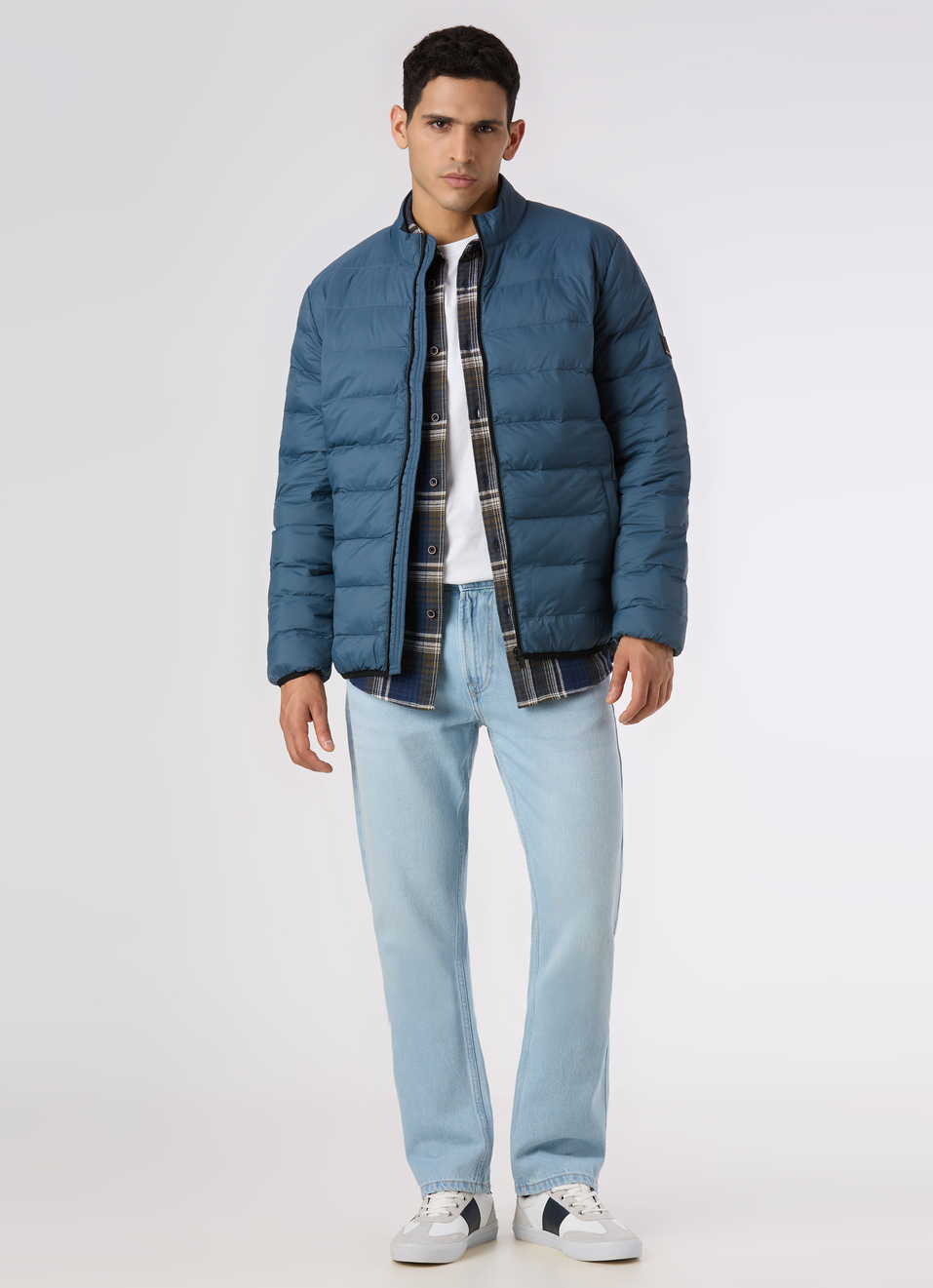 Men Teal Blue Quilted Puffer Jacket, , large image number 5