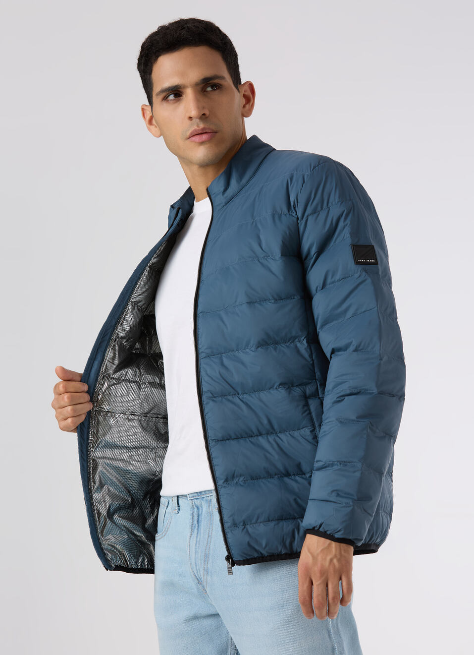 Men Teal Blue Quilted Puffer Jacket, , large image number 6