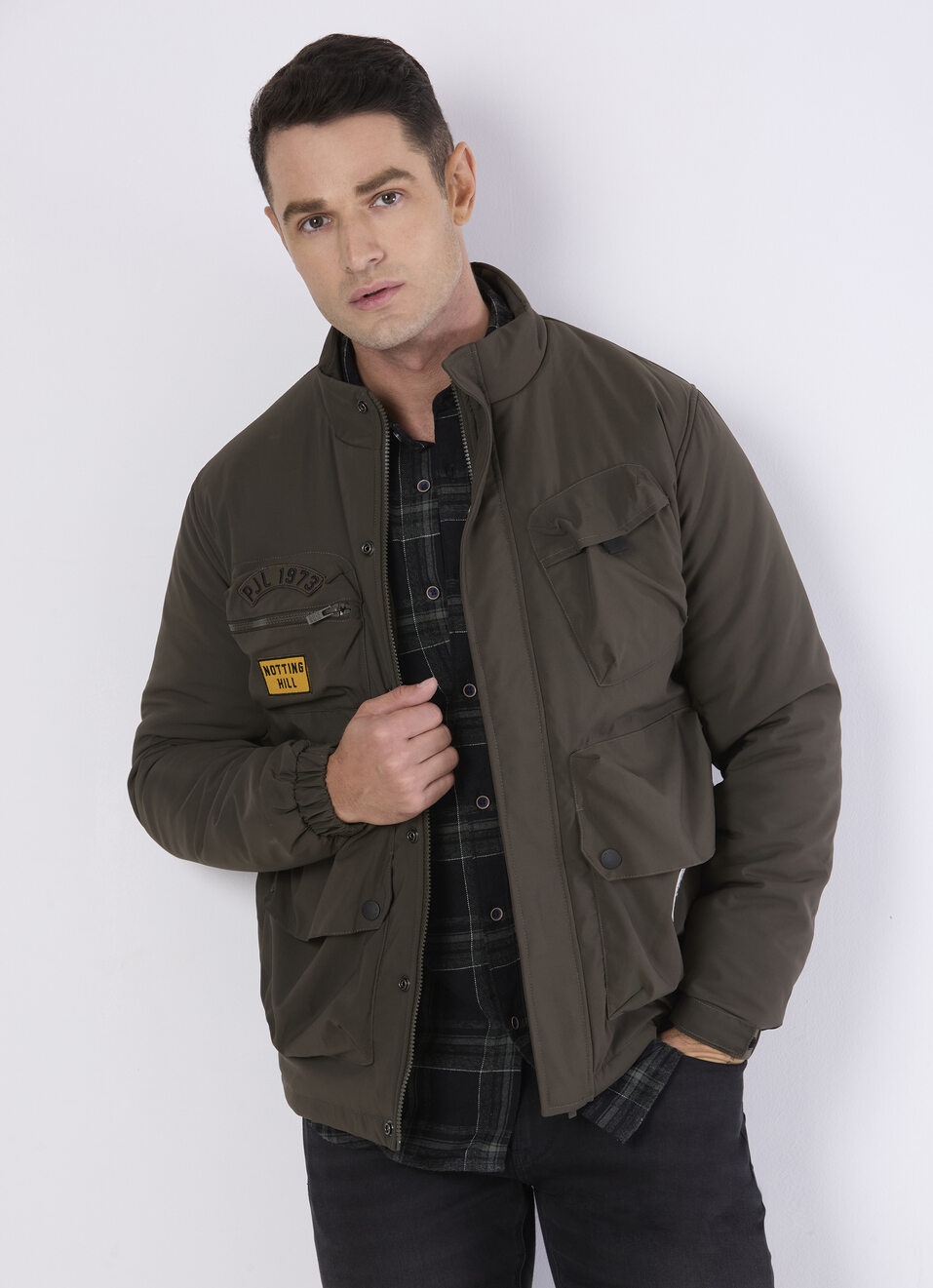 Men Olive Green Multi-pocket Utility Jacket, , large image number 0