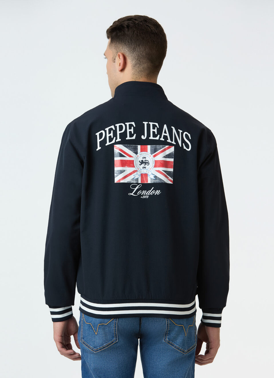 Men Black Jacket With Union Jack Back Print, , large image number 2