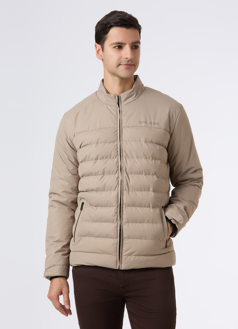 Men Beige Quilted Puffer Jacket, , large image number 1