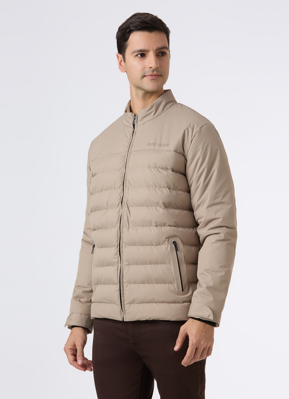Men Beige Quilted Puffer Jacket, , large image number 3