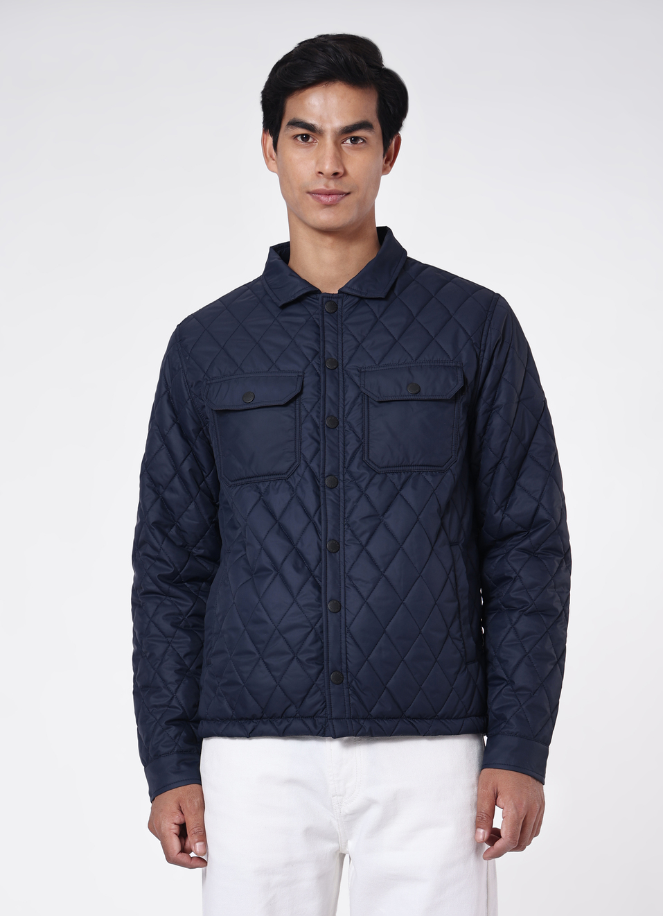 Men Navy Diamond Quilted Jacket, , large image number 1