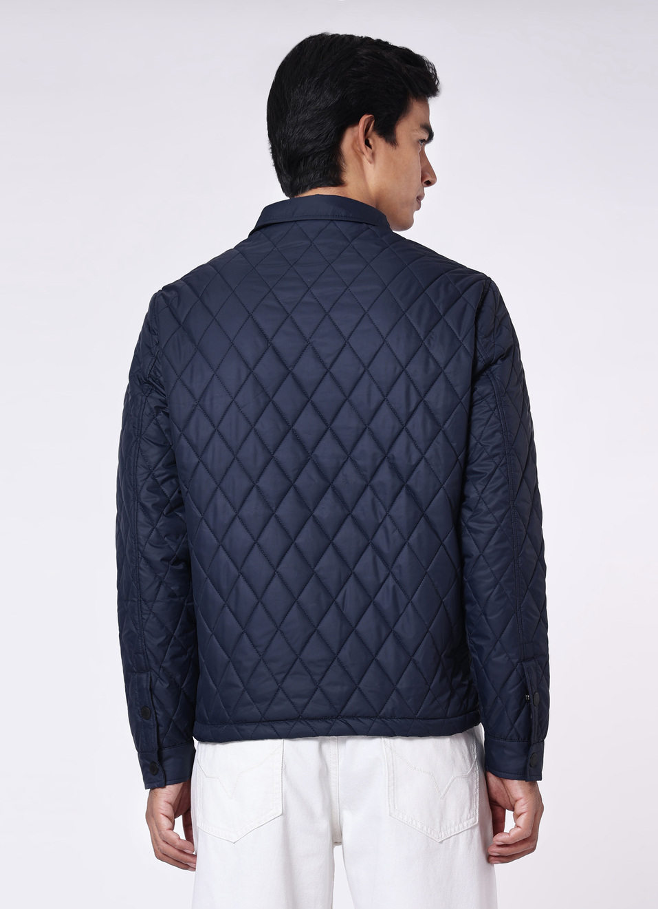 Men Navy Diamond Quilted Jacket, , large image number 2