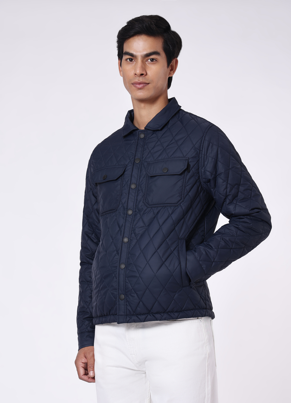 Men Navy Diamond Quilted Jacket, , large image number 3