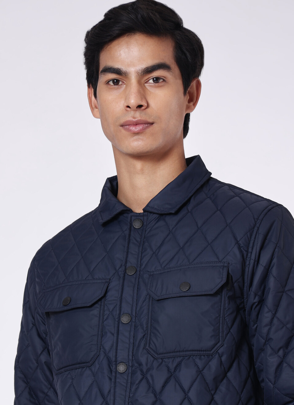 Men Navy Diamond Quilted Jacket, , large image number 4