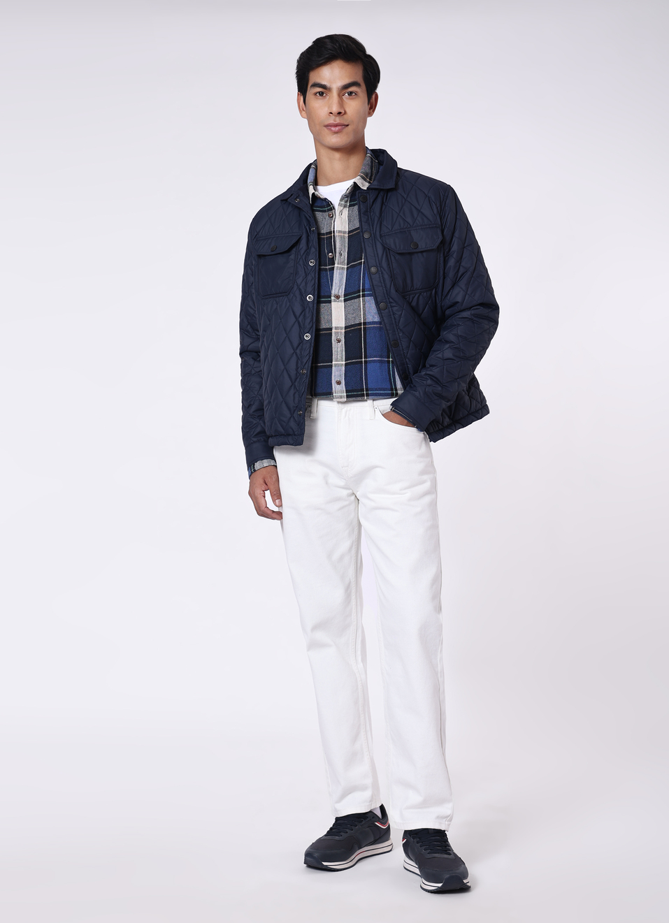 Men Navy Diamond Quilted Jacket, , large image number 5