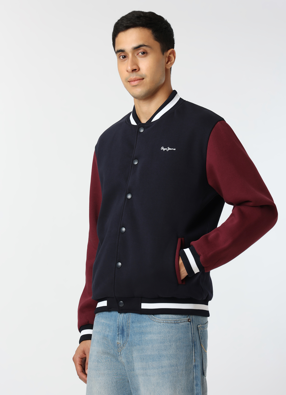 Men Beige Union Jack Back Print Varsity Jacket , , large image number 3