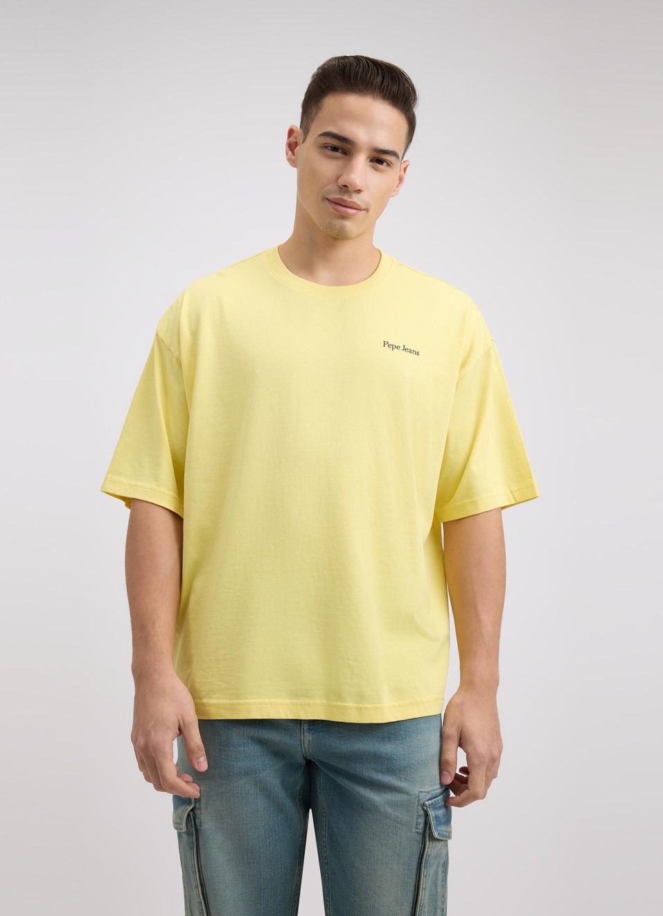 Men Yellow Back Print Short Sleeve Oversized T-shirt, , large image number 1