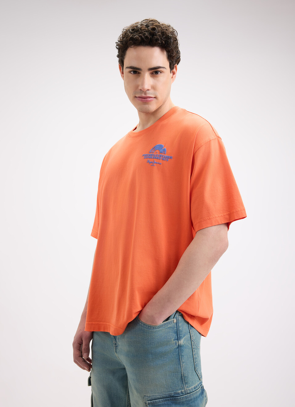 Men Orange Graphic Print Short Sleeve T-shirt, , large image number 3