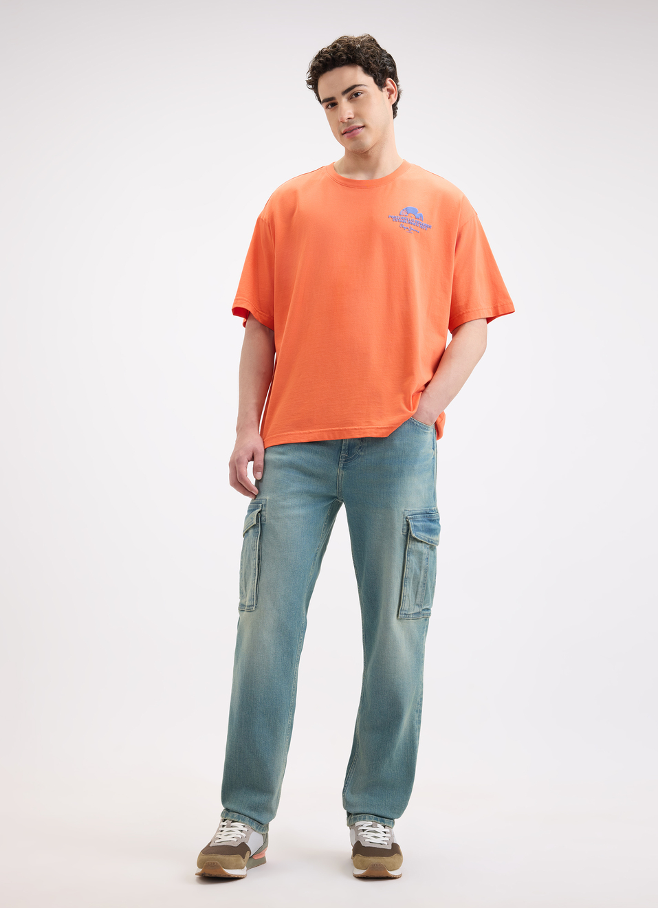 Men Orange Graphic Print Short Sleeve T-shirt, , large image number 5