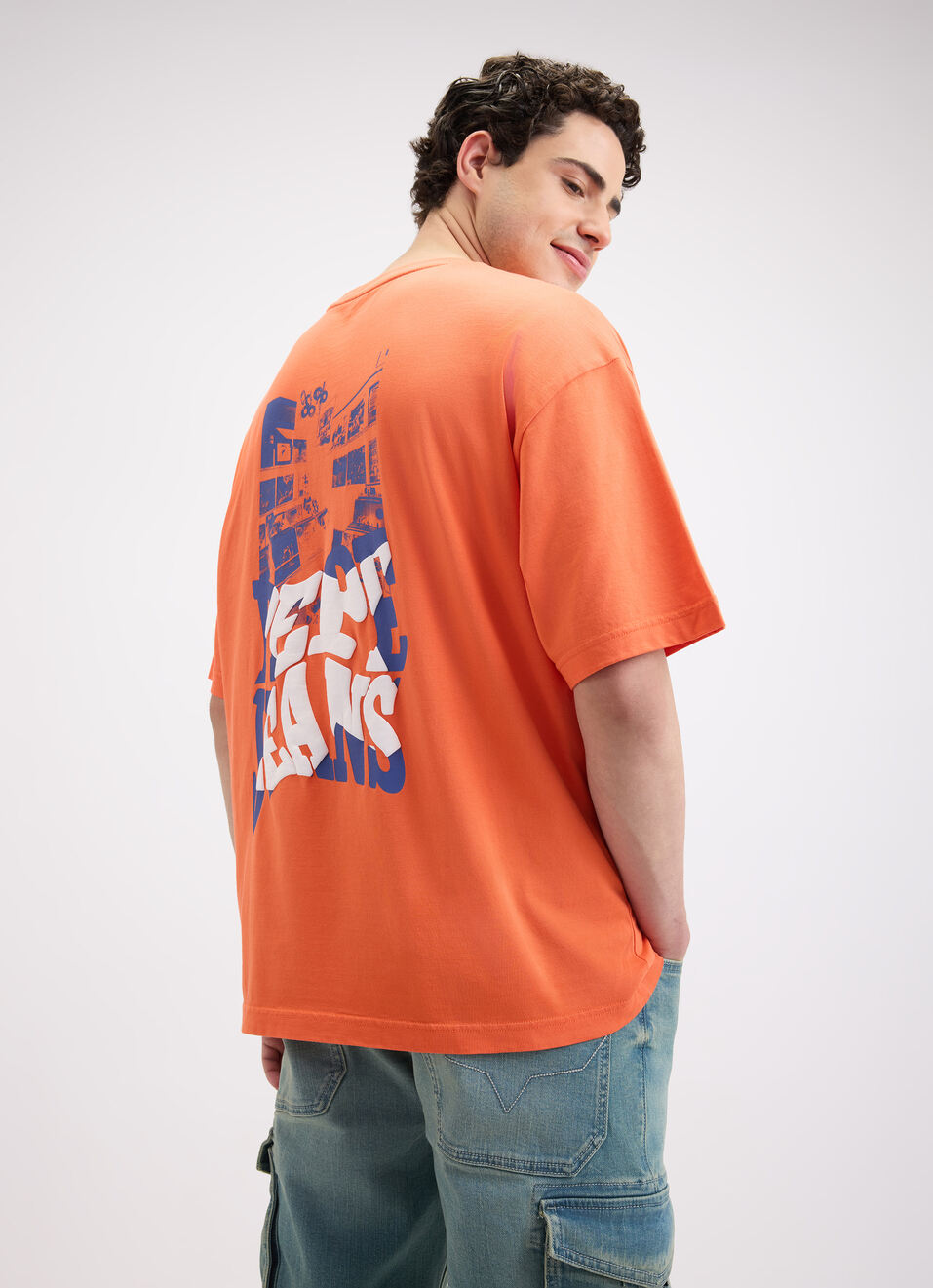 Men Orange Graphic Print Short Sleeve T-shirt, , large image number 0