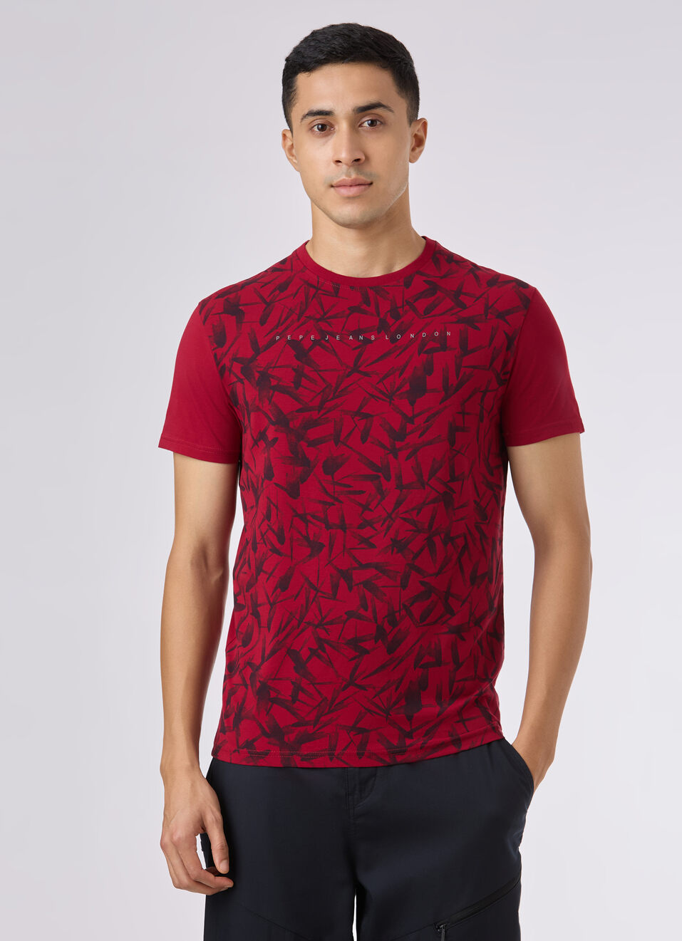Men Red Abstract Print Short Sleeve  T-shirt, , large image number 1