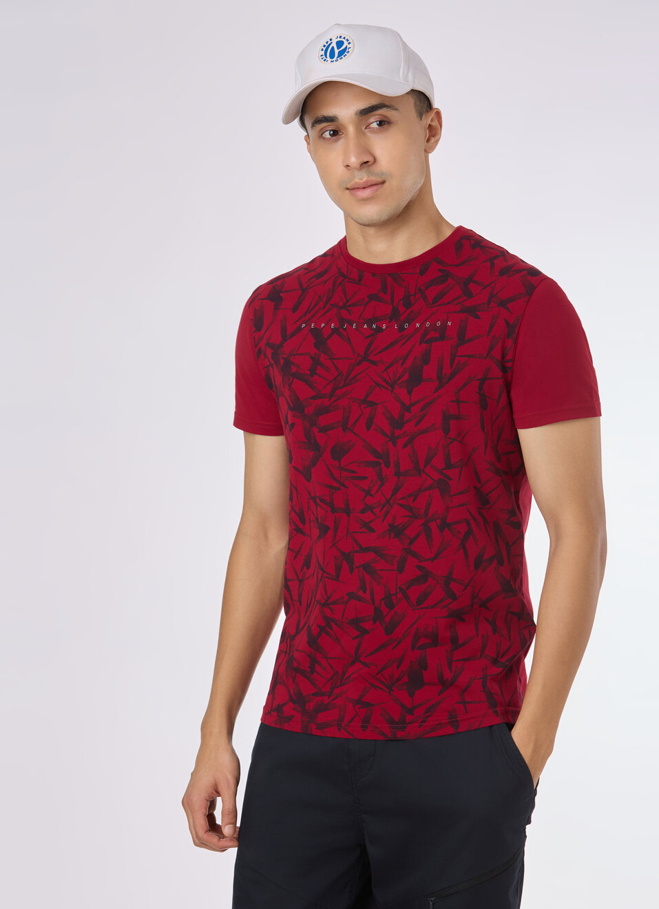 Men Red Abstract Print Short Sleeve  T-shirt, , large image number 0