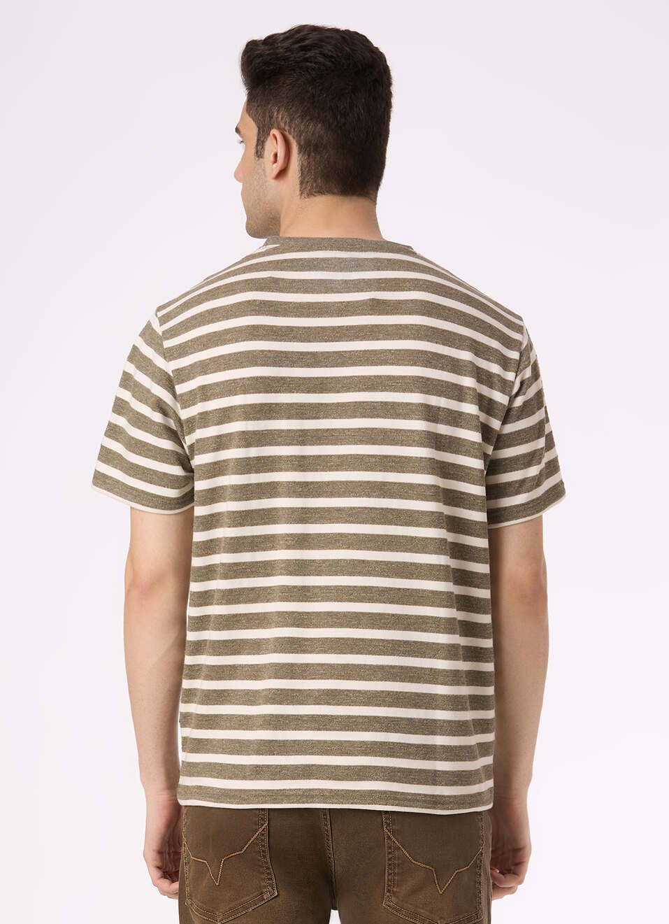 Men Green Horizontal Stripe Relaxed Fit T-shirt, , large image number 2