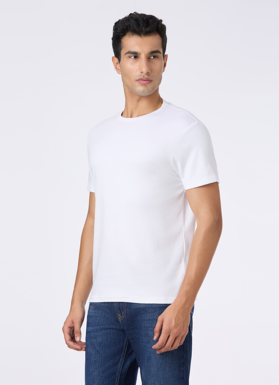 Men White Supima Cotton Slim Short Sleeve T-shirt, , large image number 3