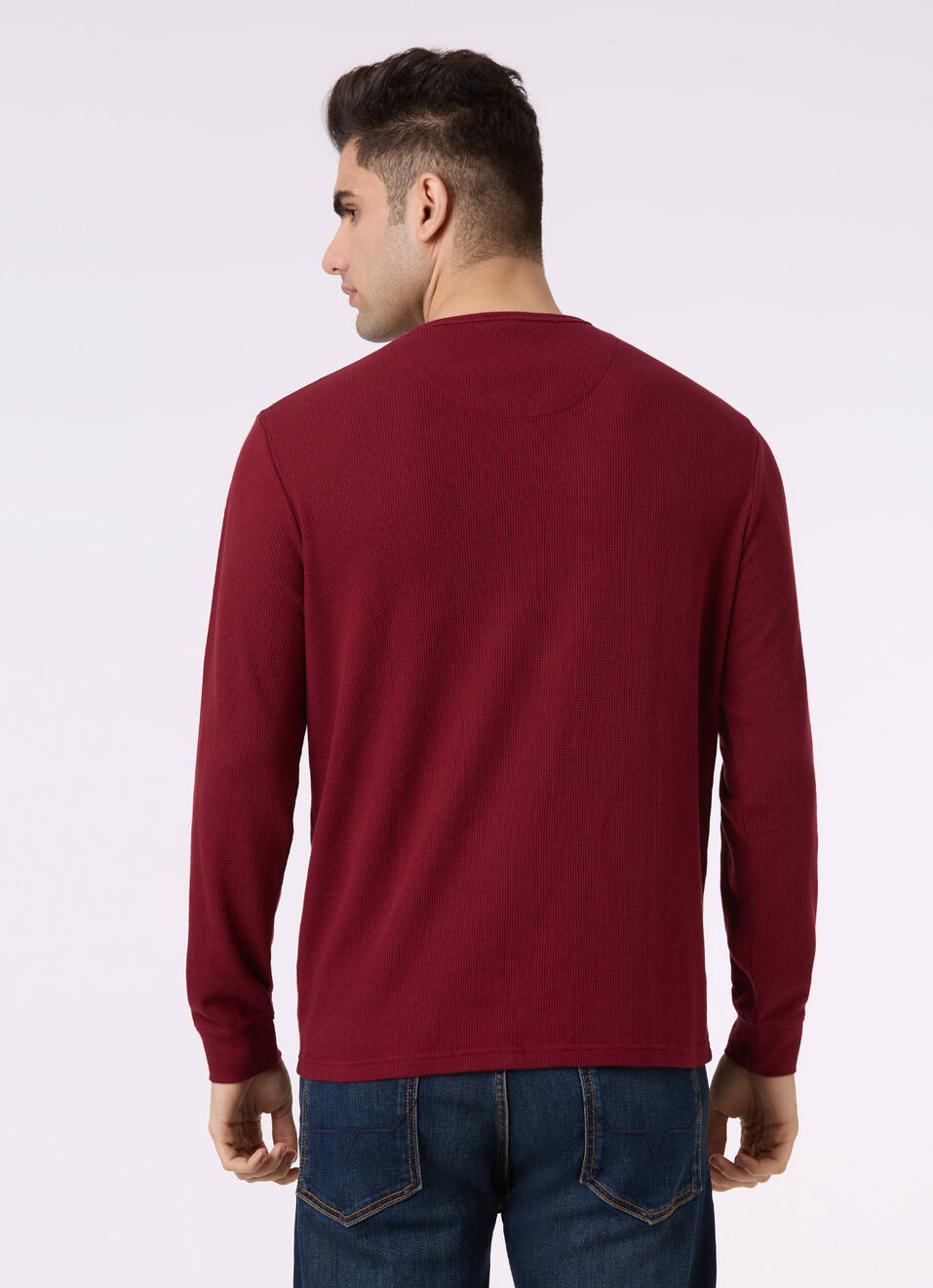 Men Burgundy Henley Neck Full Sleeve T-shirt, , large image number 2