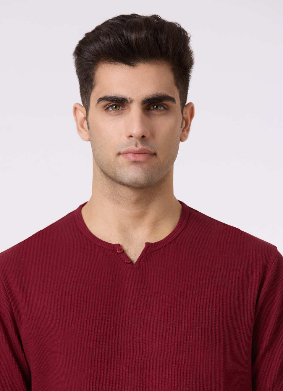 Men Burgundy Henley Neck Full Sleeve T-shirt, , large image number 4