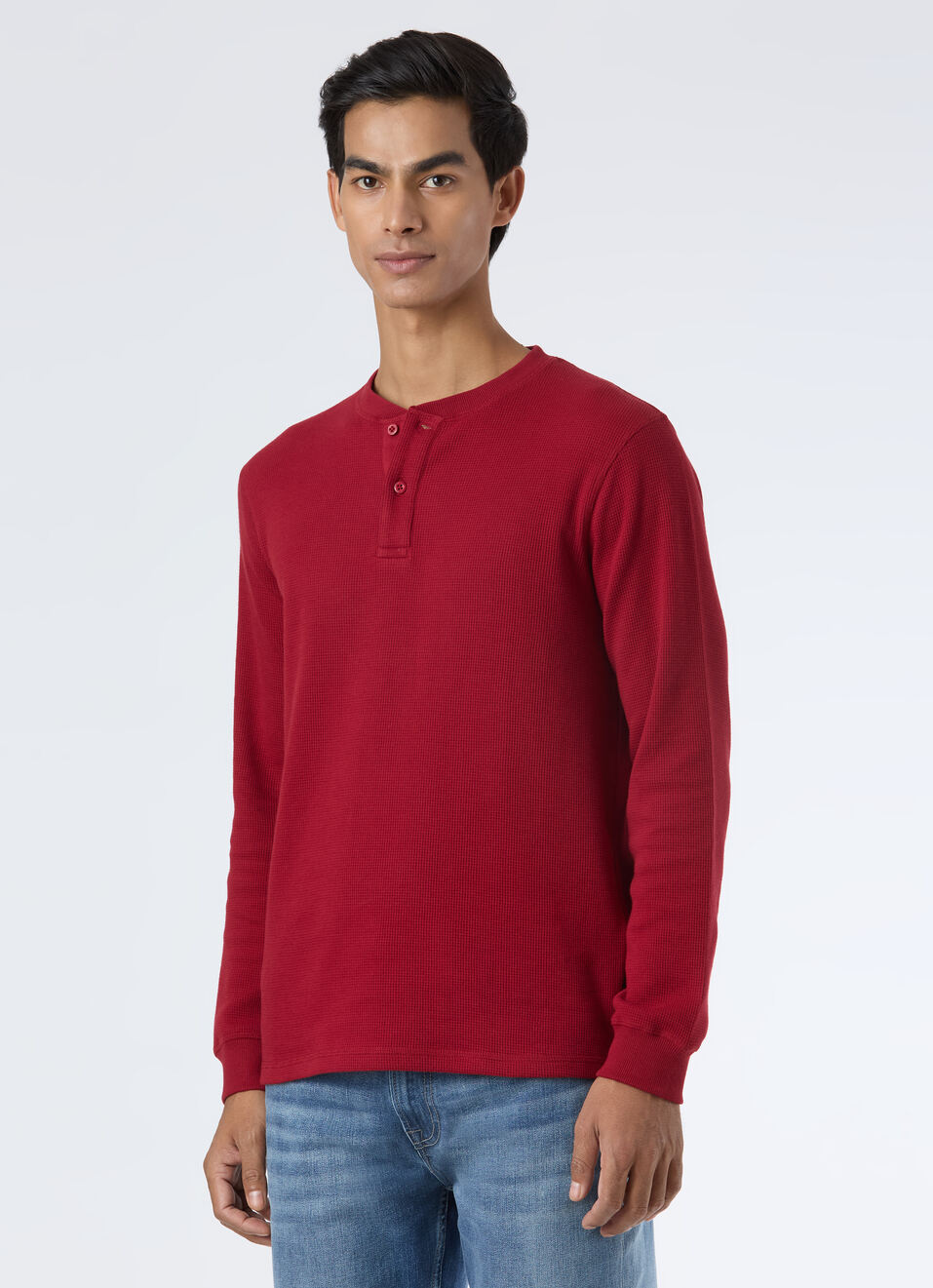 Men Ecru Waffle Knit Henley Neck Full Sleeve T-shirt, , large image number 3