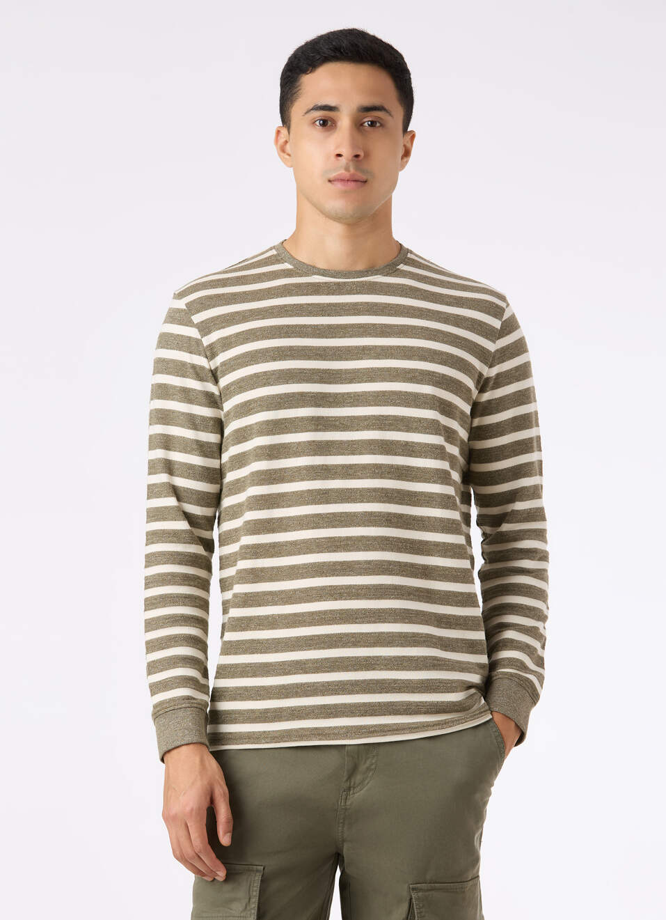 Men Green Stripe Slim Fit Full Sleeve T-shirt, , large image number 1