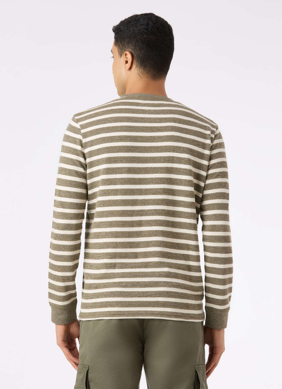 Men Green Stripe Slim Fit Full Sleeve T-shirt, , large image number 2