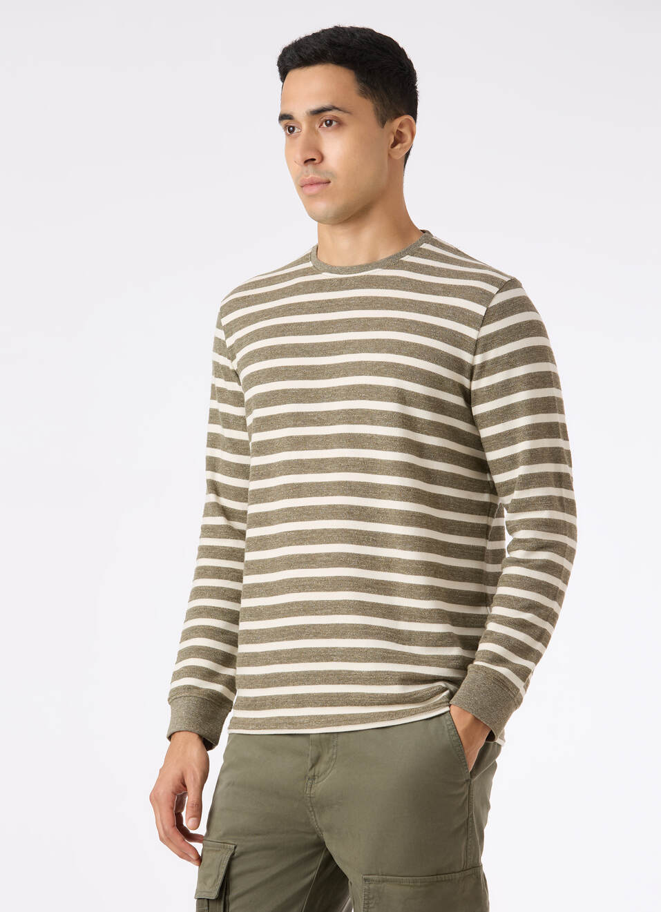 Men Green Stripe Slim Fit Full Sleeve T-shirt, , large image number 3