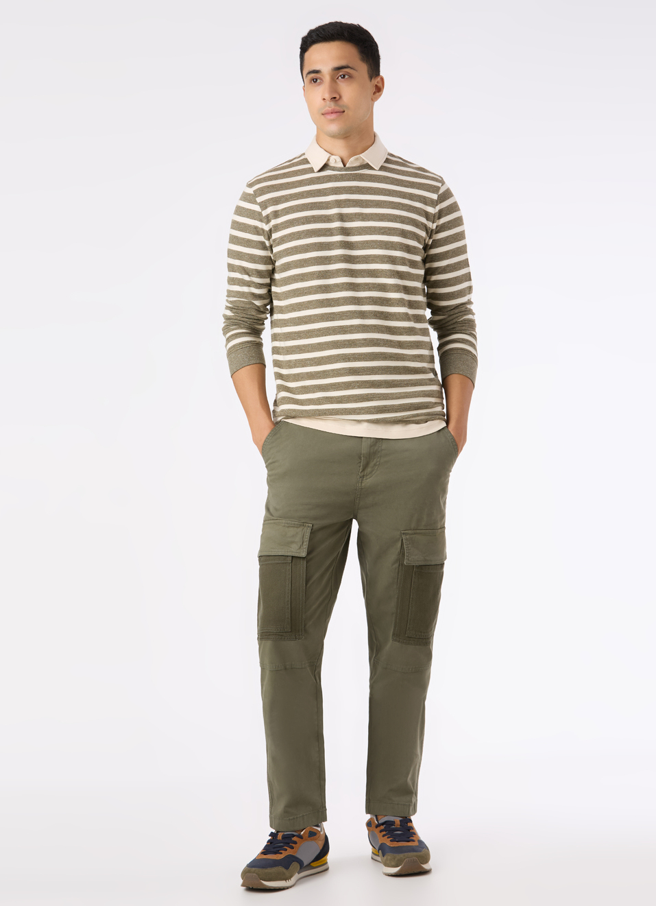 Men Green Stripe Slim Fit Full Sleeve T-shirt, , large image number 5