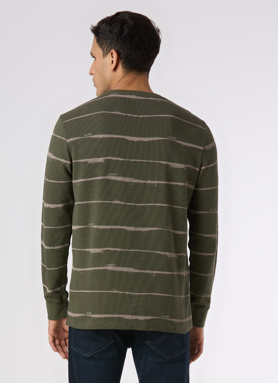 Men Olive Green Slim Fit Striped Full Sleeve T-shirt, , large image number 2