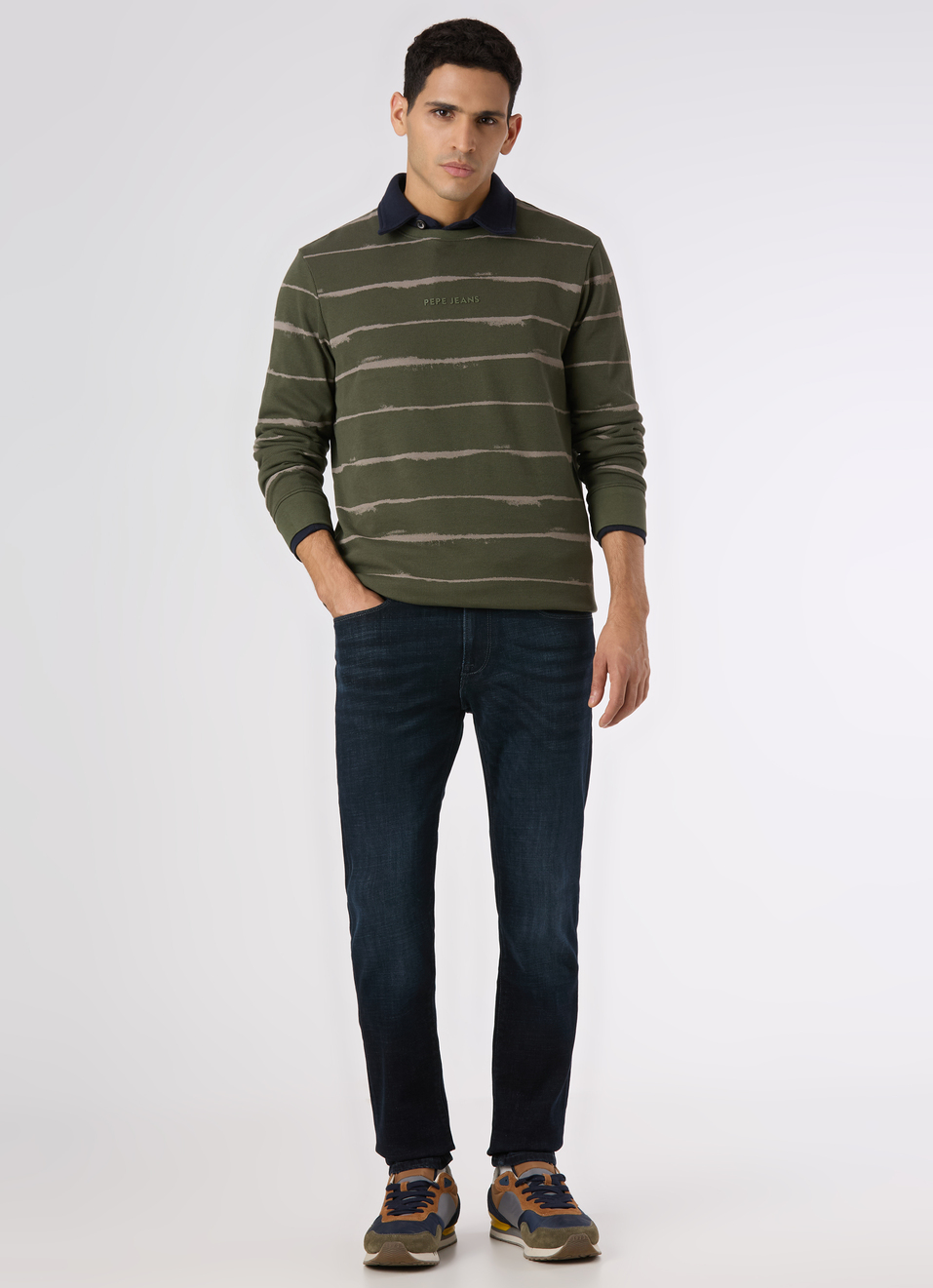 Men Olive Green Slim Fit Striped Full Sleeve T-shirt, , large image number 5