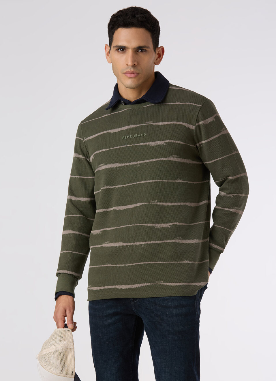 Men Olive Green Slim Fit Striped Full Sleeve T-shirt, , large image number 0