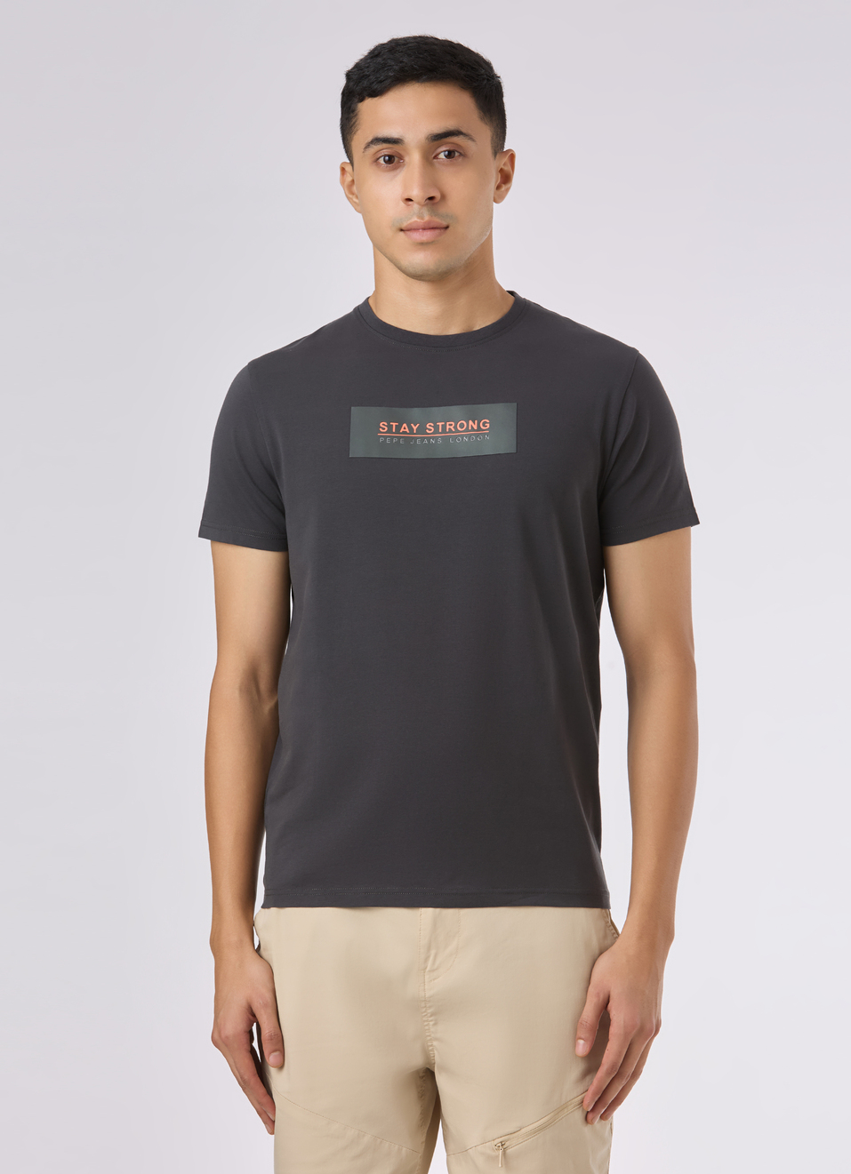 Men Grey Crew Neck Slim Fit T-shirt, , large image number 1