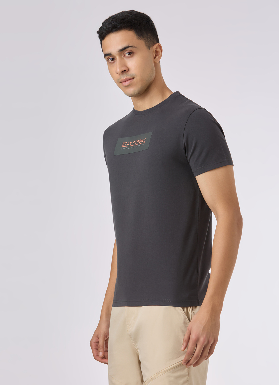 Men Grey Crew Neck Slim Fit T-shirt, , large image number 3