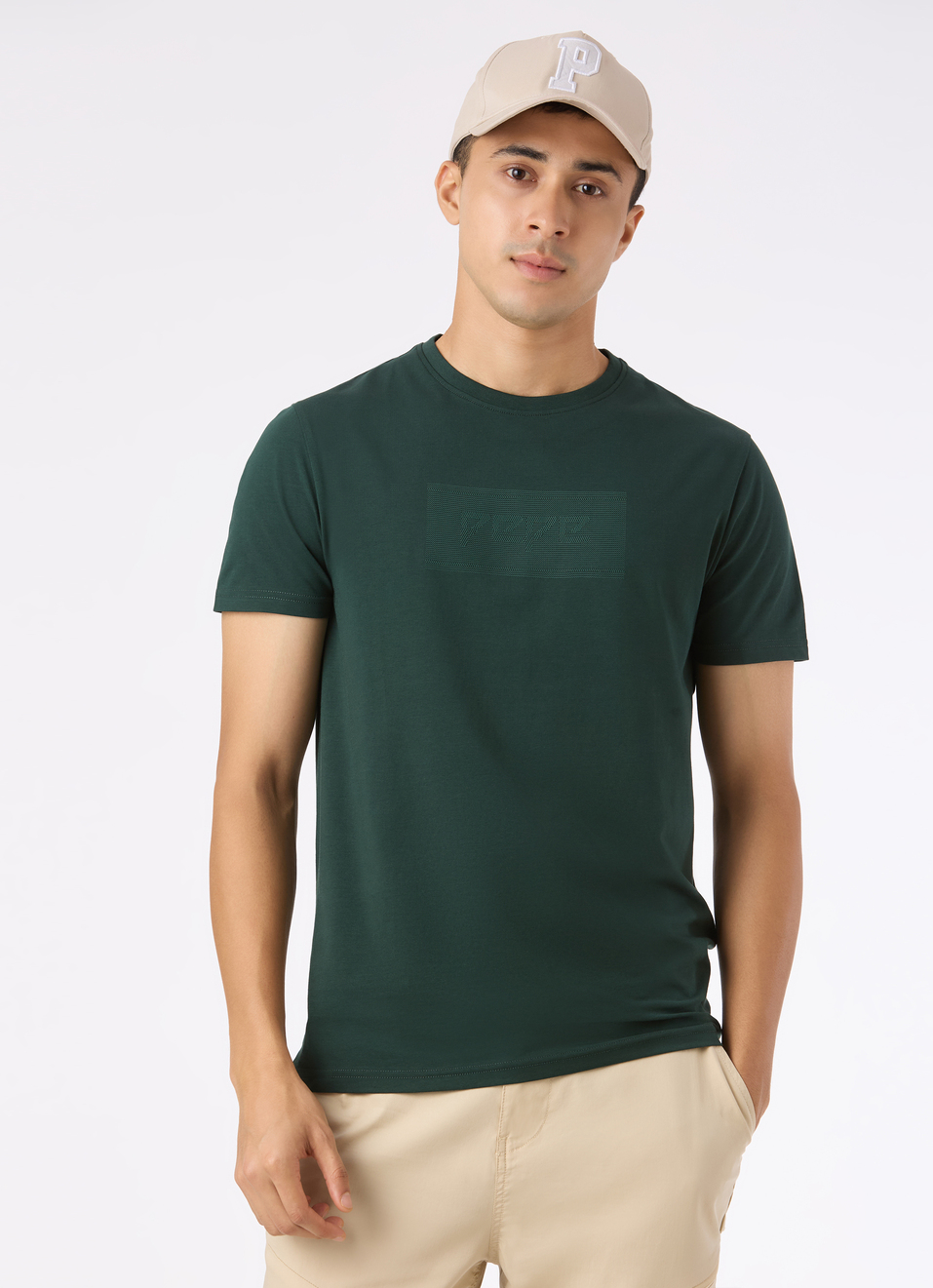 Men Black Textured Print Slim Fit T-Shirt, , large image number 0