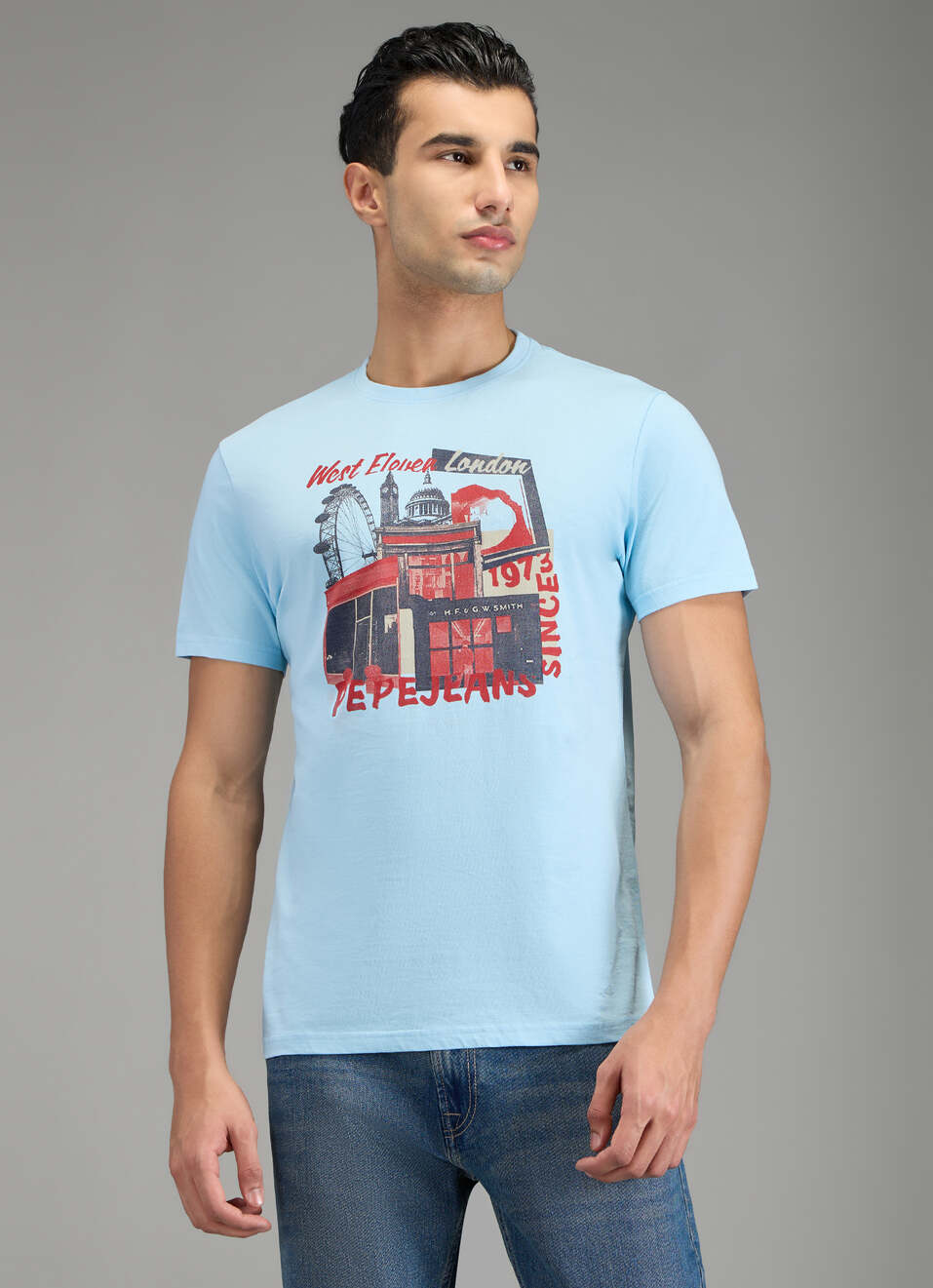 Men Blue Graphic Print Slim Fit T-shirt, , large image number 1
