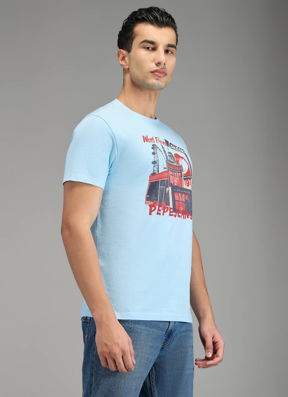 Men Blue Graphic Print Slim Fit T-shirt, , large image number 3