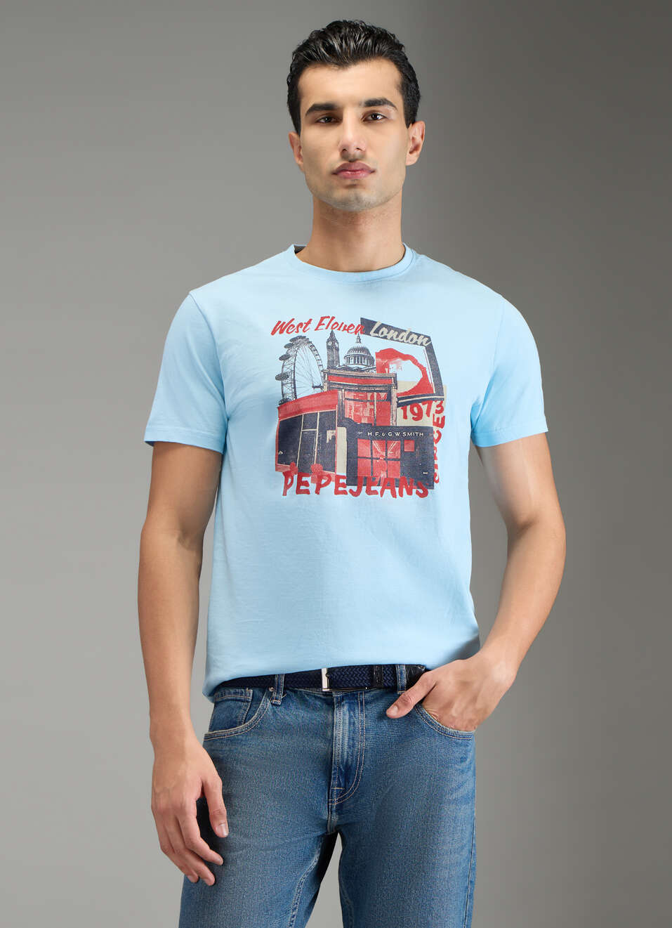 Men Blue Graphic Print Slim Fit T-shirt, , large image number 0