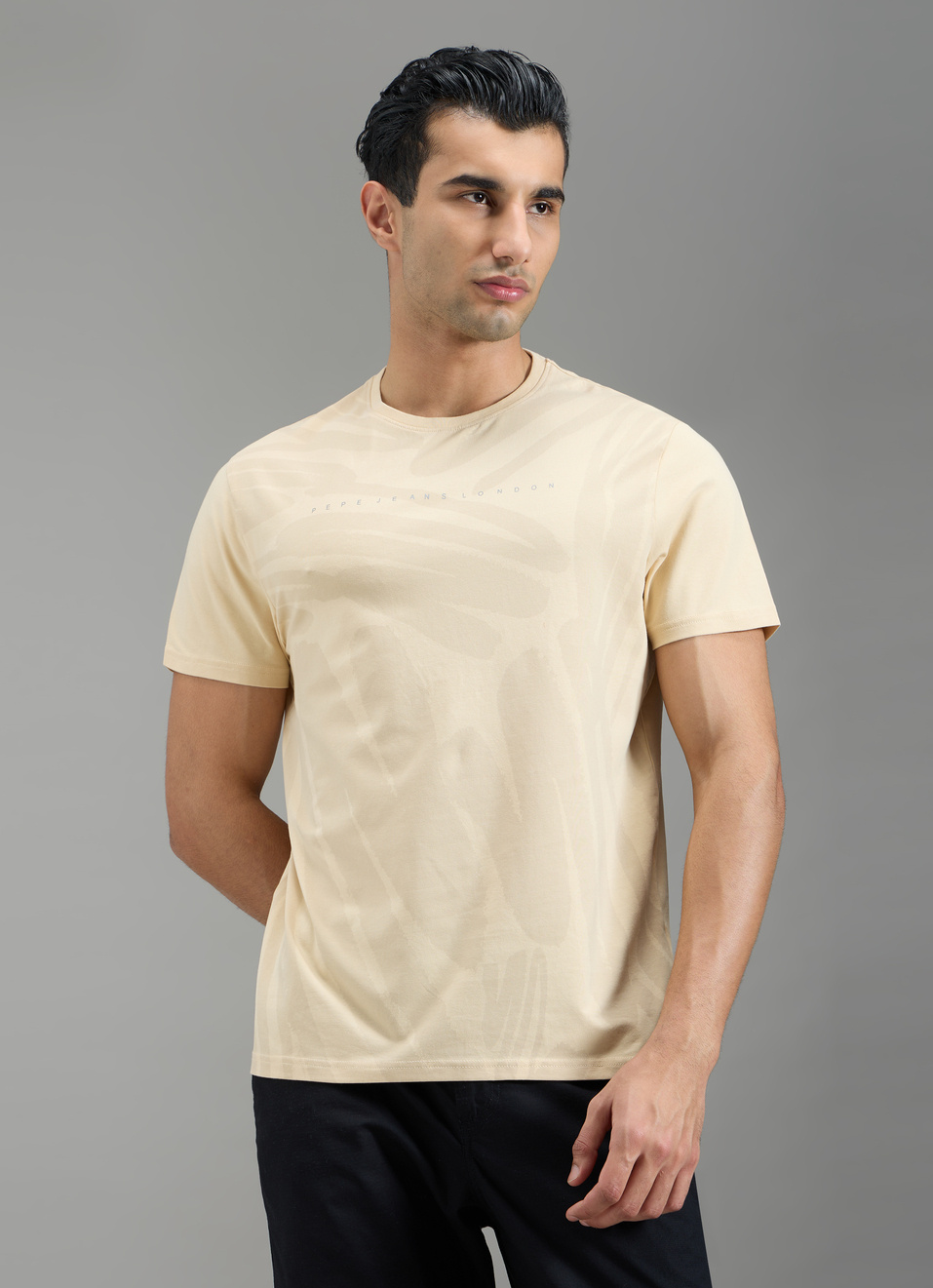 Men Grey Abstract Print Slim Fit T-shirt, , large image number 1