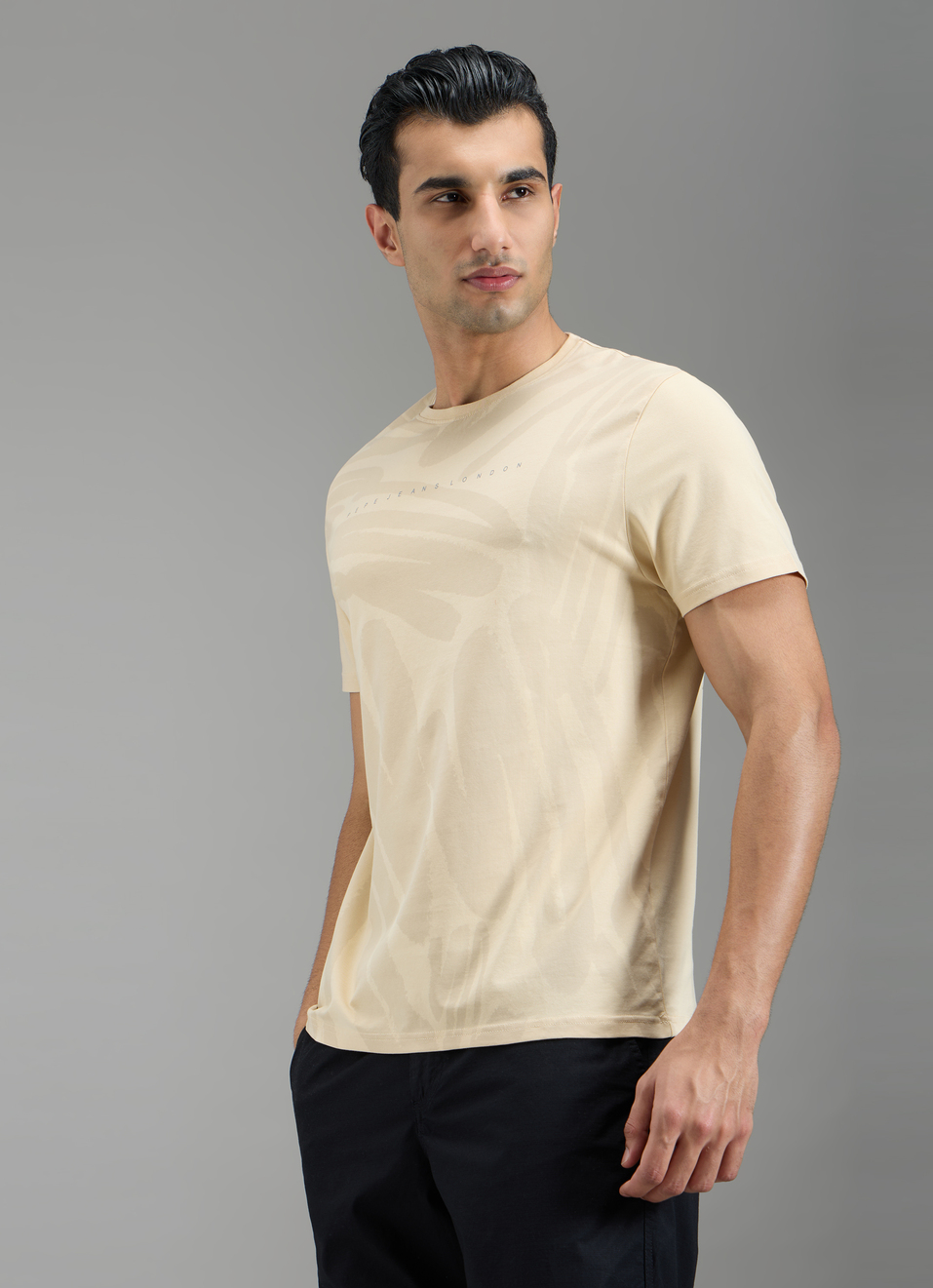 Men Grey Abstract Print Slim Fit T-shirt, , large image number 3