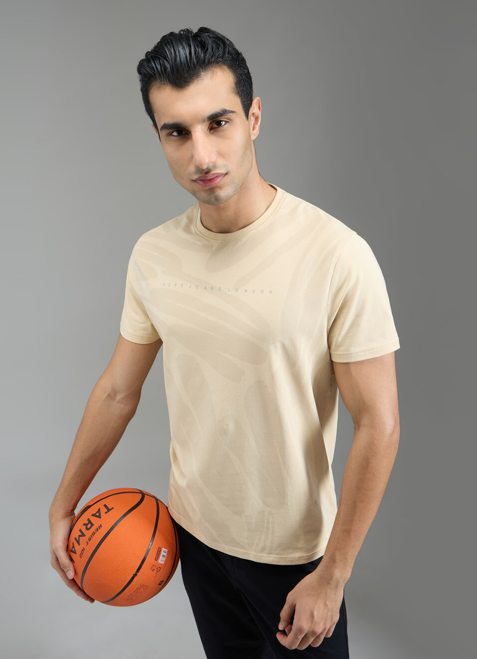 Men Grey Abstract Print Slim Fit T-shirt, , large image number 0