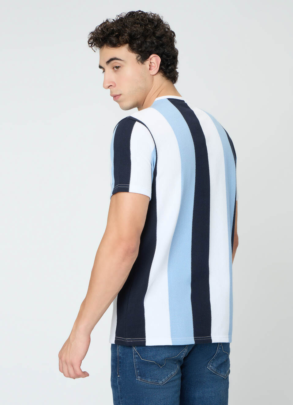 Men Blue Striped Slim Fit T-shirt, , large image number 2