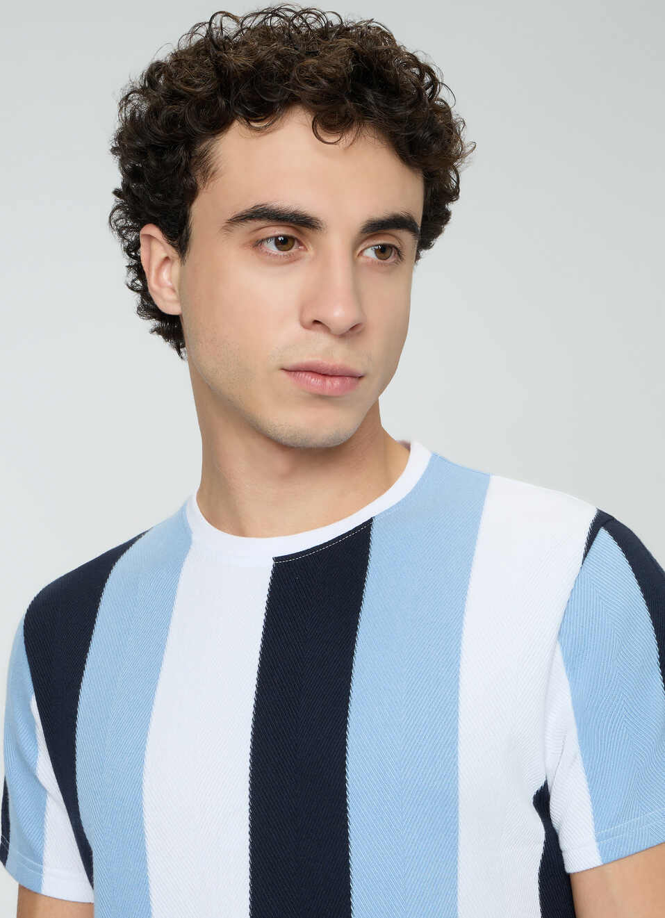 Men Blue Striped Slim Fit T-shirt, , large image number 4