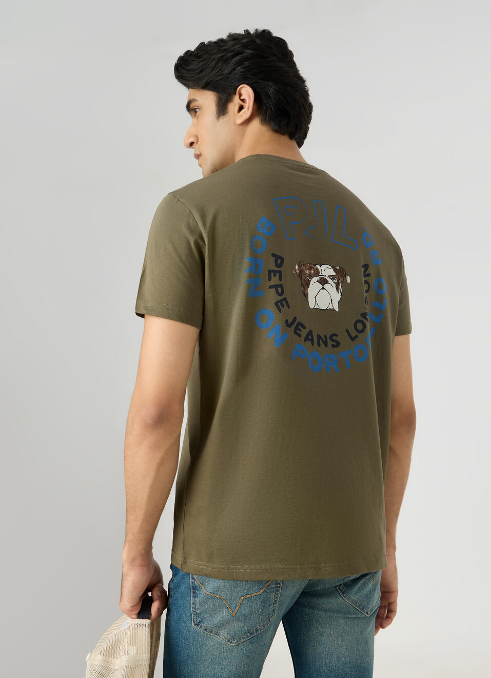 Men Olive Green Slim Back Print T-shirt, , large image number 0