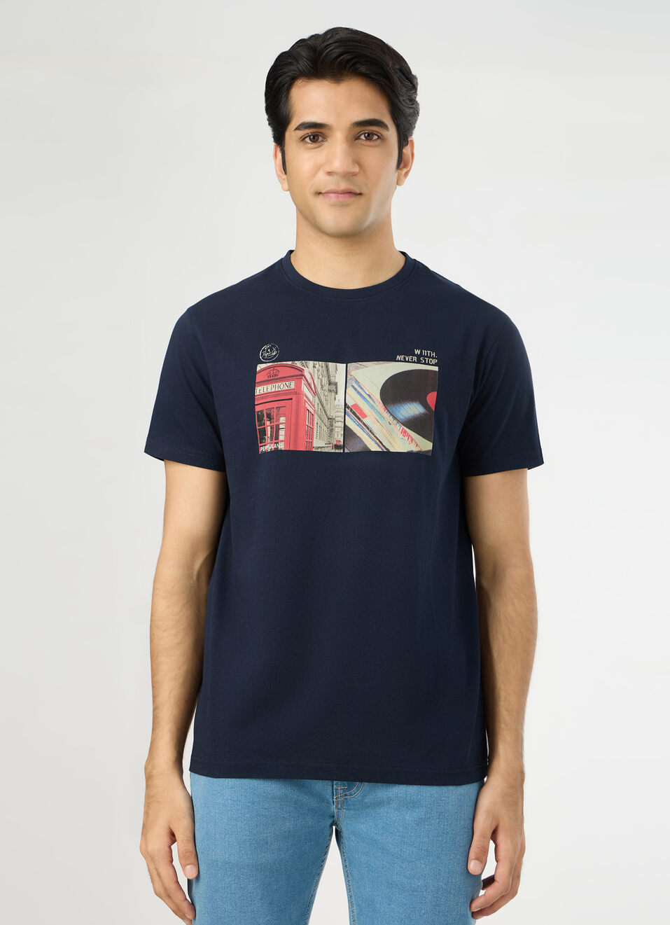 Men Navy Slim Graphic T-shirt, , large image number 1