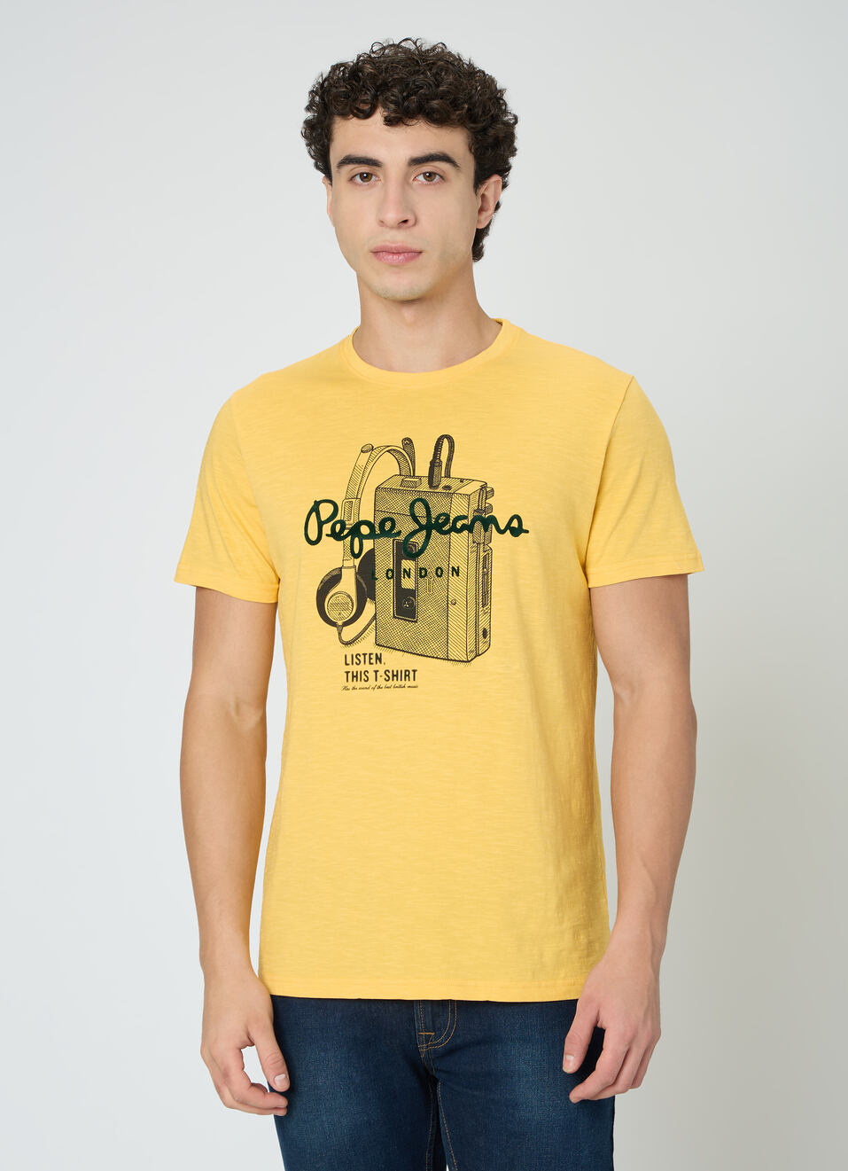 Men Yellow Graphic Print Slim Fit T-shirt, , large image number 1