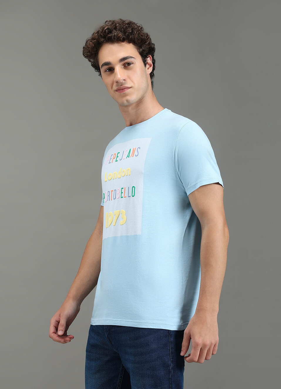 Men Blue Slim Fit Graphic T-shirt, , large image number 6