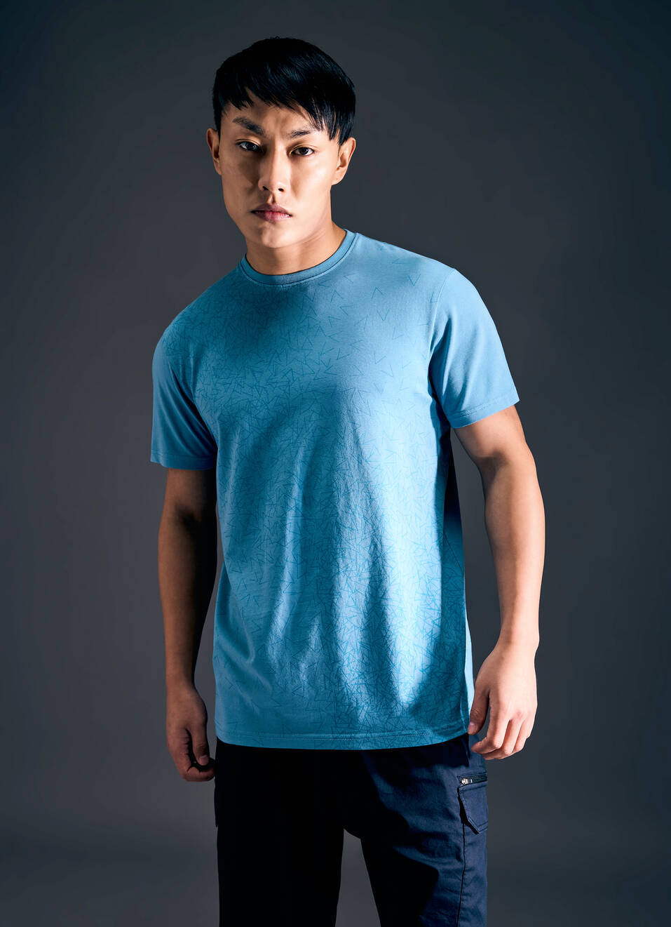 Men Blue Abstract Print Short Sleeve Stretch T-shirt, , large image number 1