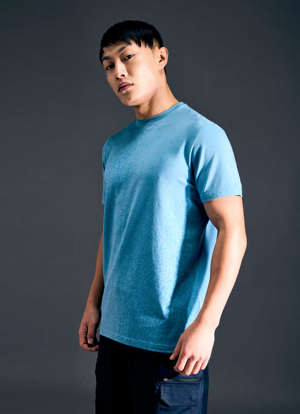 Men Blue Abstract Print Short Sleeve Stretch T-shirt, , large image number 3