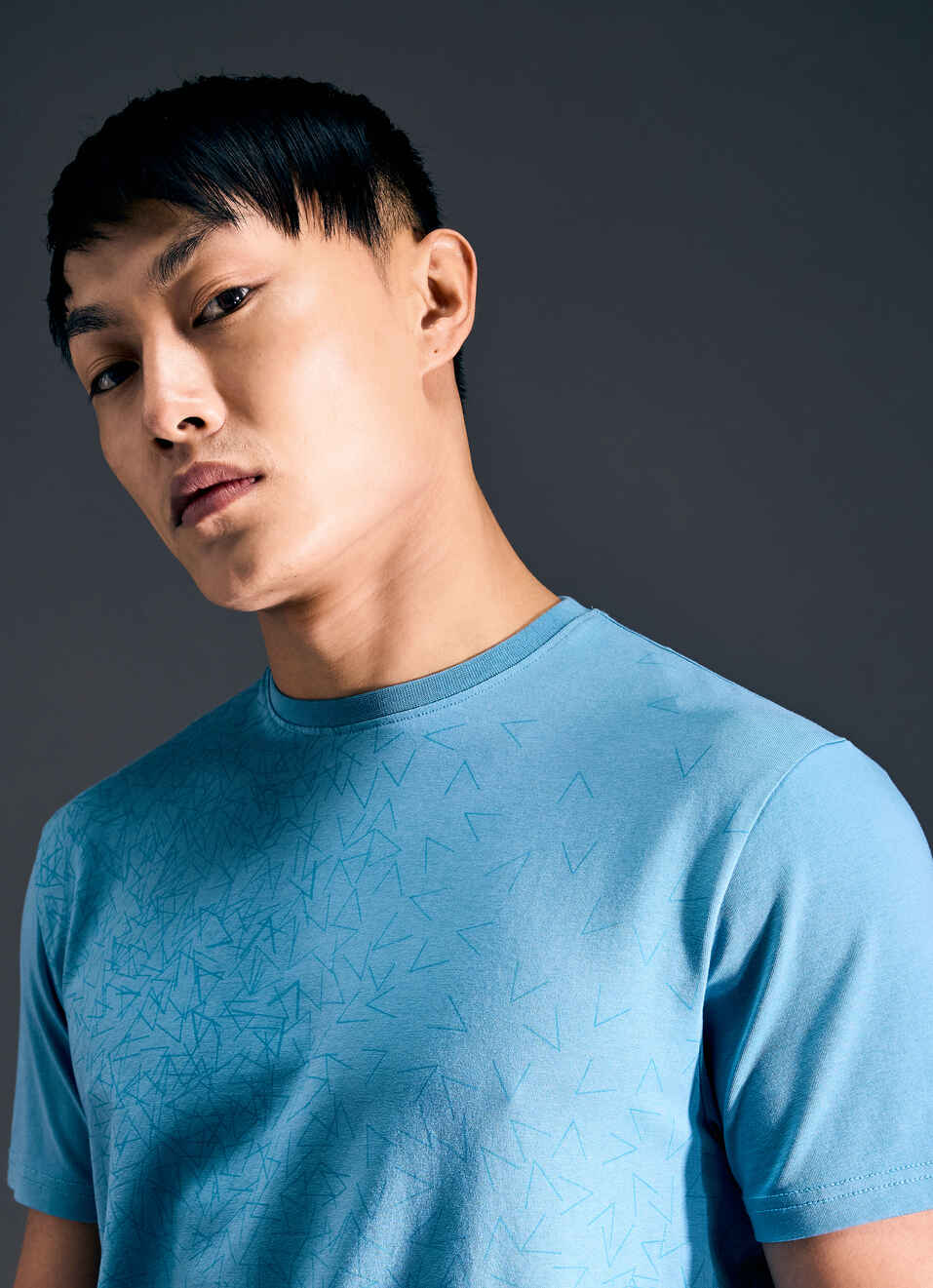 Men Blue Abstract Print Short Sleeve Stretch T-shirt, , large image number 4