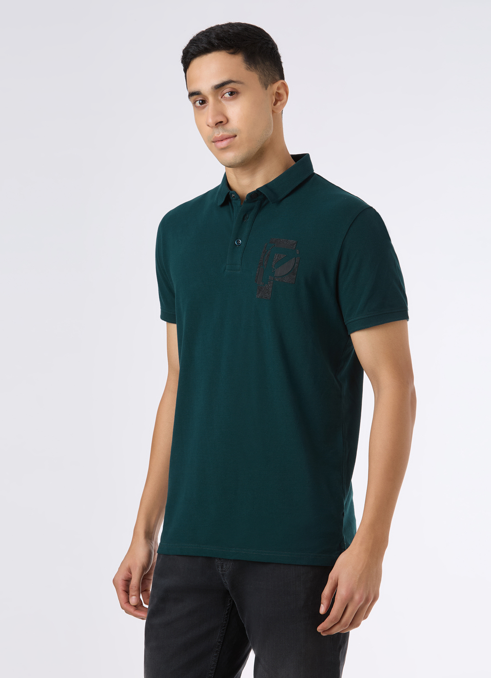 Men Teal Blue Short Sleeve Stretch Polo, , large image number 3
